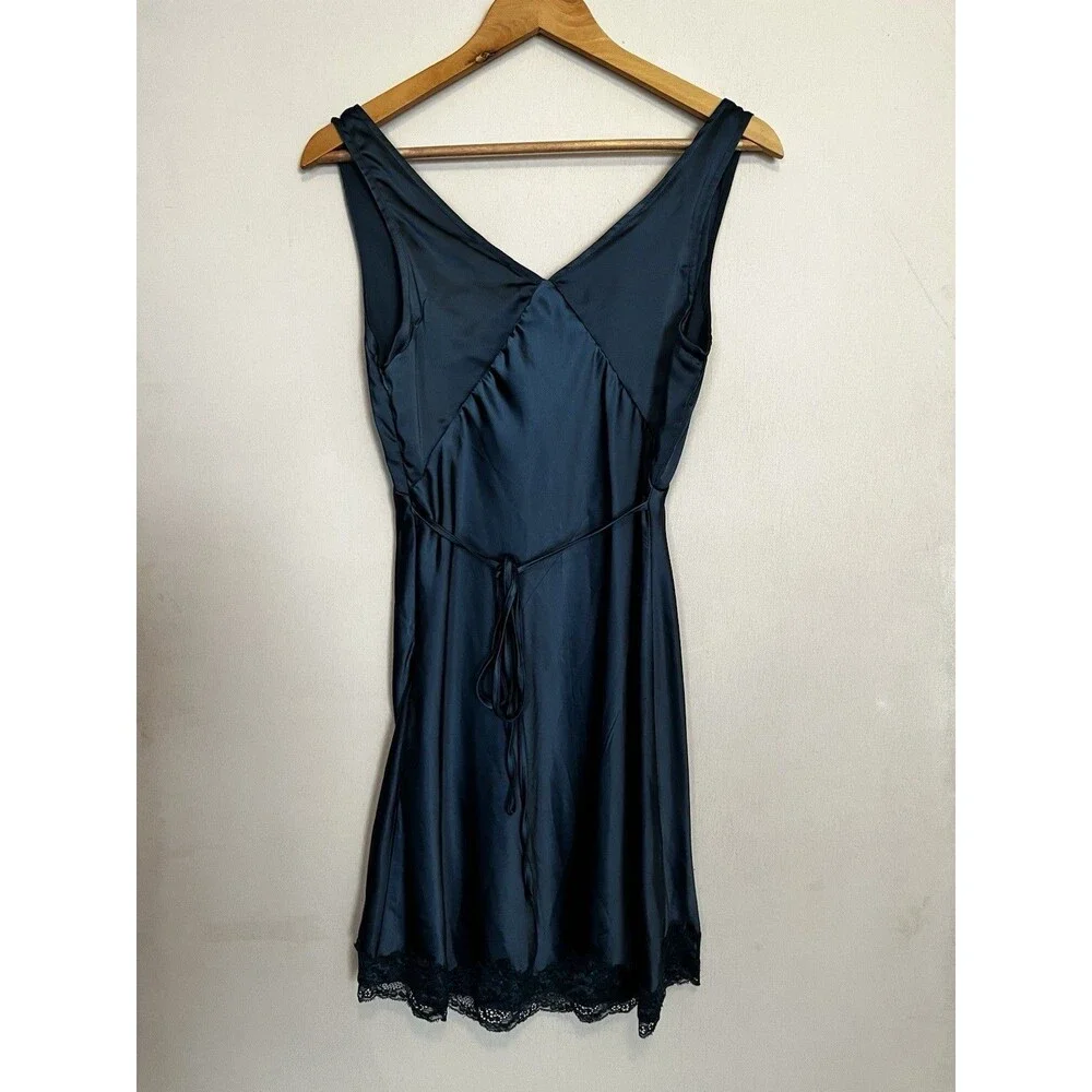 Princess Polly Blue Satin Slip Dress with Lace Trim Size 4